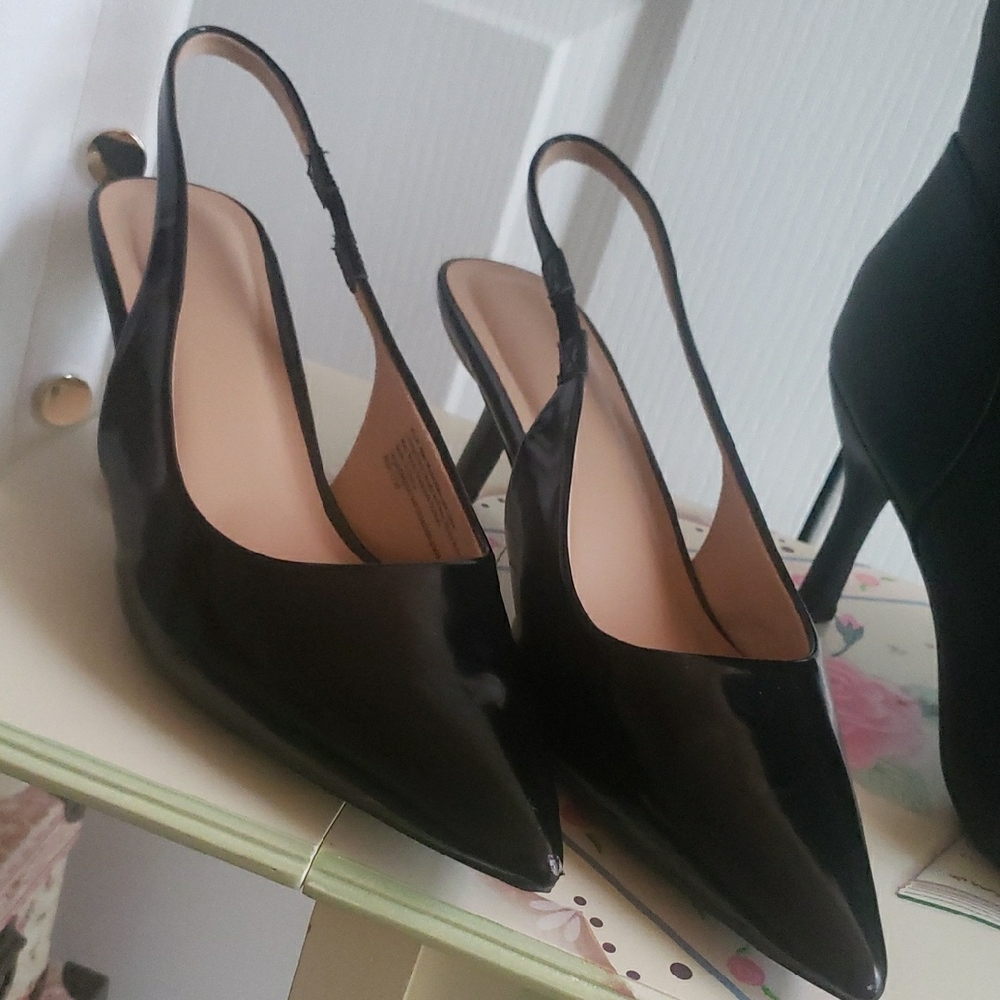Sophisticated Black Heels with Pointed Toe and Slingback Design